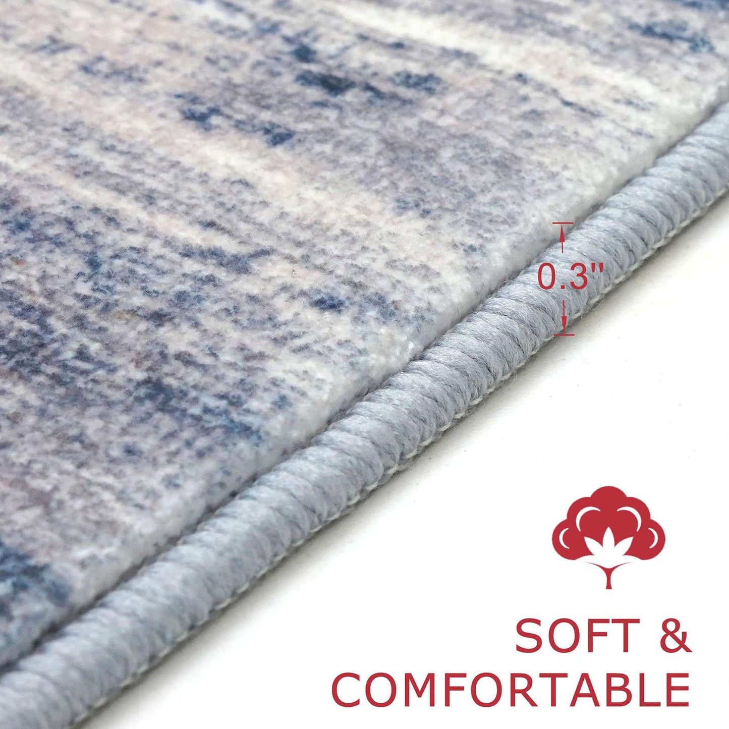 KOZYFLY Modern Abstract Washable Rug Runner 2x6 Runners for Hallways Non-Slip Soft Kitchen Runner Rugs, Print Grey-Blue Striped Carpet Runner for Entryway Bathroom Laundry Room Foyer