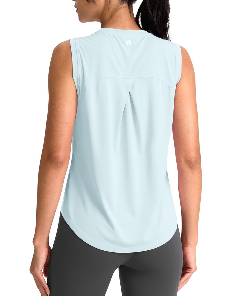 SANTINY Women's Sleeveless Workout Tops Breathable Lightweight Active Tennis Yoga Shirts Athletic Running Tank Tops for Women (Sky Blue_L)