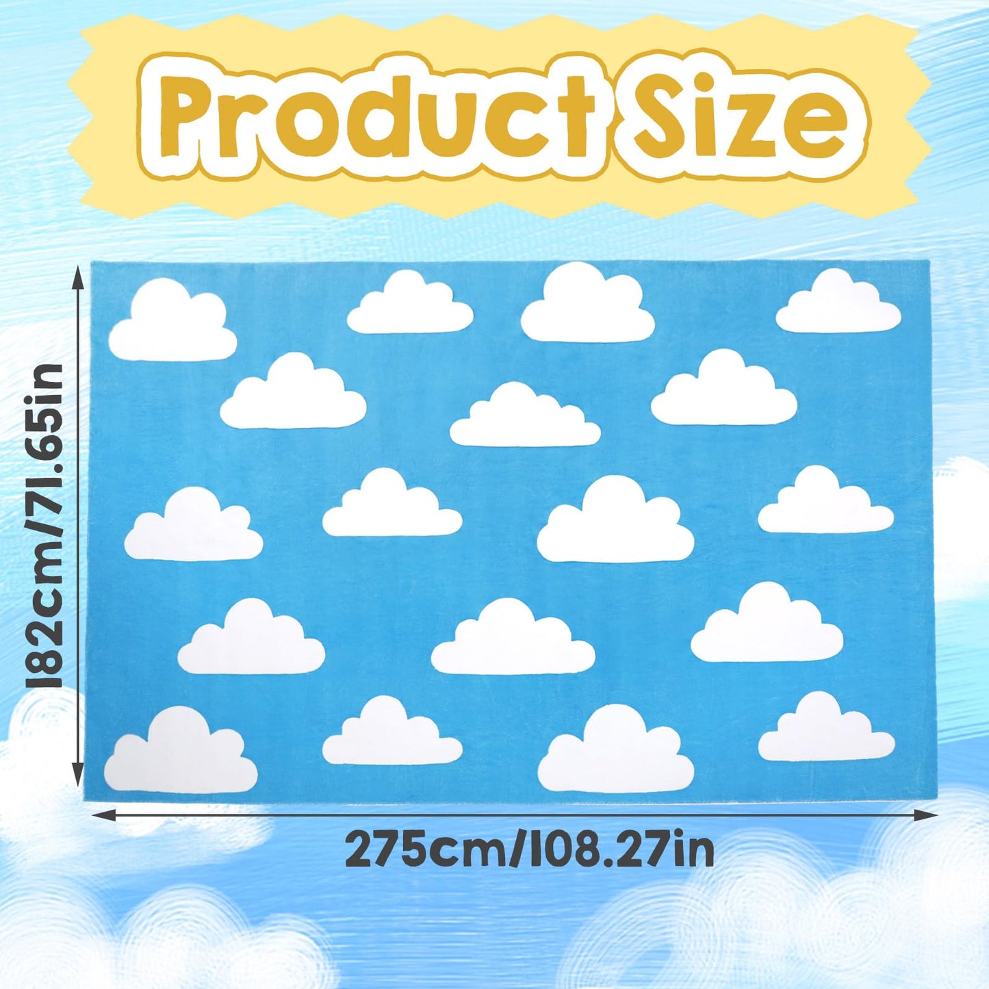 Breling Classroom Carpets Playmat Rugs 6x9 ft Blue Kids Classroom Rugs with Rubber Backing, Cloud Pattern Children's Seating Nursery Play Mat for Preschool Elementary Playroom Kindergarten