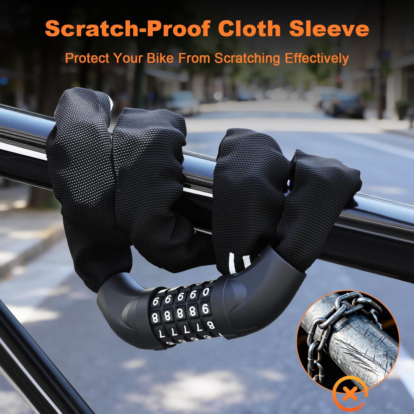 Heavy Duty Bike Chain Lock, 5 Digit Combination Resettable Bike Lock, Anti-Theft Hardened Steel Chain Bicycle Locks Keyless 3.2Ft Long 6mm/0.24" Thick for Bikes, E-Bike, Motorcycle, Motorbike