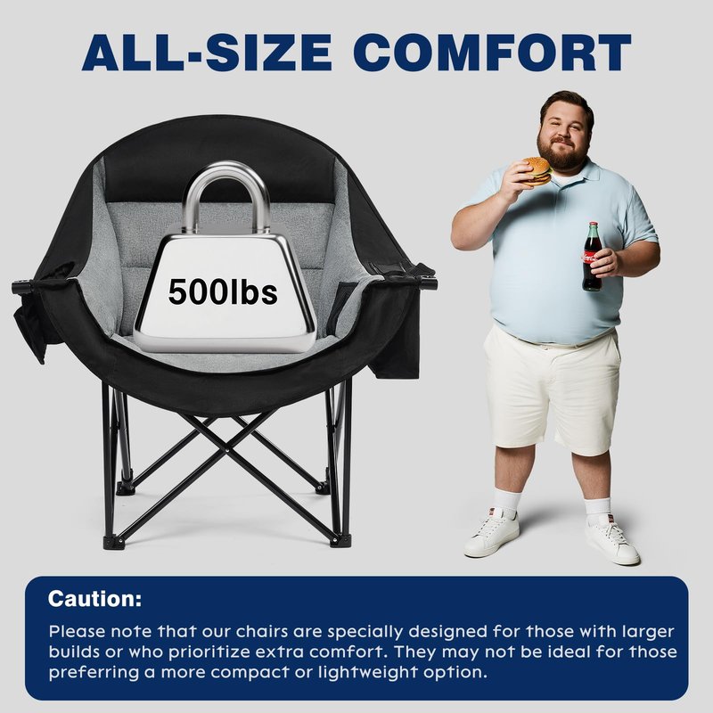 apollo walker Extra Wide Oversized Camping Chair - Heavy Duty Padded Folding Chair with Cooling Bag, Cup Holder & Carry Bag