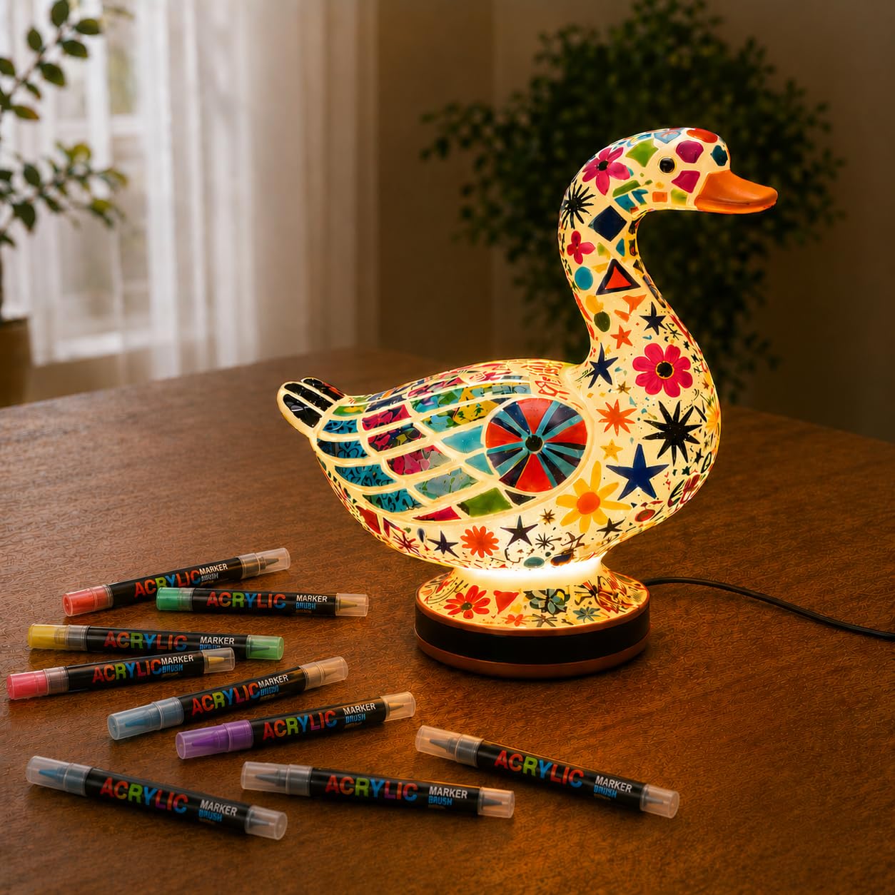 Eastyle DIY Paint Lamp Kit for Kids & Adults - USB Powered Goose Night Light with Lamp Painting Kit & Markers - Creative DIY Crafts for Teens & Unique Paint Gift for Birthday, Room Decor & Art Lovers