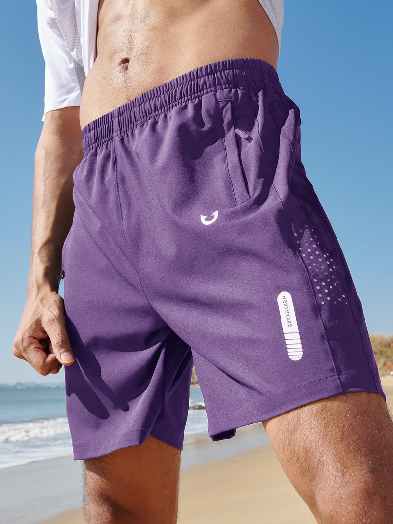 NORTHYARD Men's Athletic Running Shorts Gym Workout 7"/9"/5" Quick Dry Lightweight Sports Basketball Tennis 3 Zipper Pockets Purple M