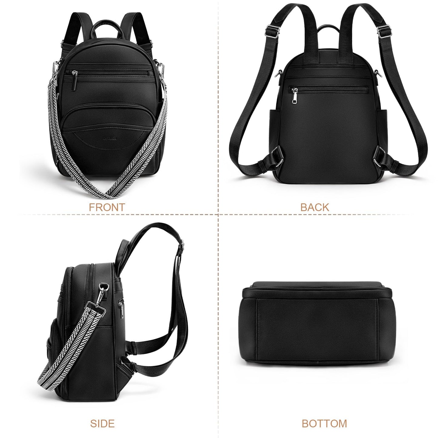 SYTRAH Small Backpack Purse for Women, Mini Backpack Vegan Leather with RFID Blocking & Tablet Pocket, Cute Shoulder Handbag for Travel, School & Work Black
