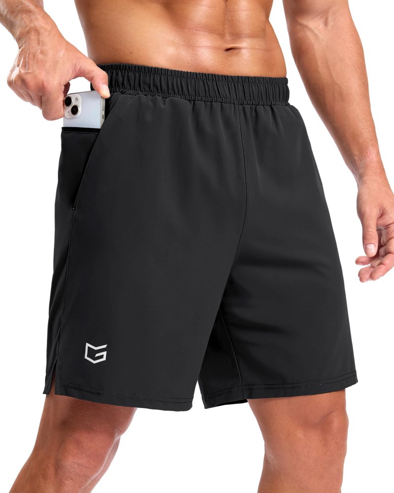 G Gradual Men's Workout Gym Shorts with 2 Zipper Pockets 7"/ 5"/ 9" Quick Dry Athletic Running Basketball Shorts for Men (Black, 7XL)