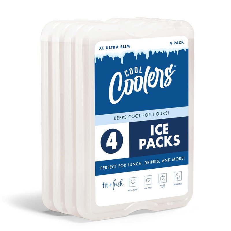 Cool Coolers by Fit & Fresh XL Slim Ice Packs, Quick Freeze Reusable Ice Packs for Lunch Boxes & Coolers, Long-Lasting, Space Saving Cooler Ice Packs, Ivory, 4Pk