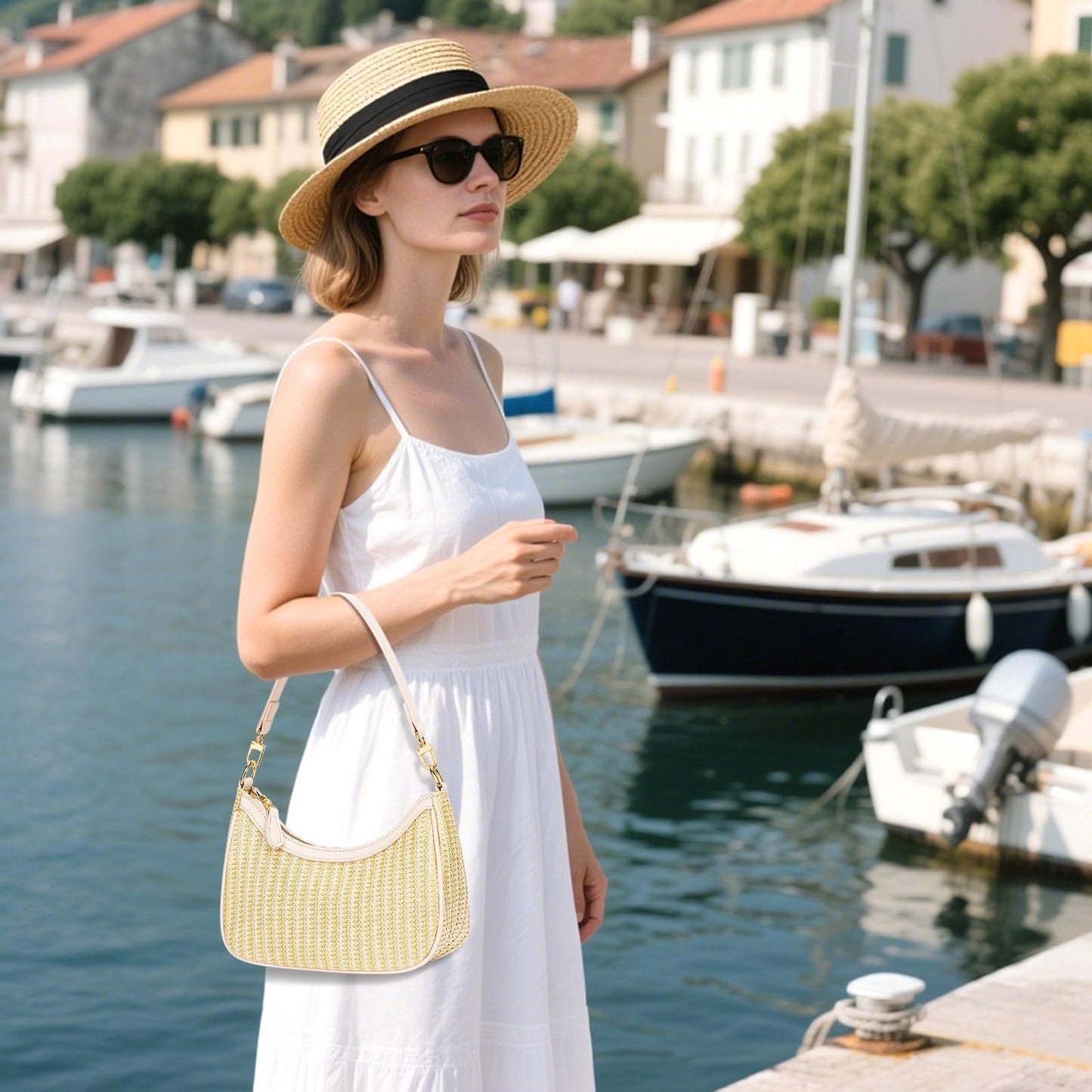 KKXIU Summer Straw Beach Woven Shoulder Bag Vacation Clutch Purses for Women Hobo Tote Handbags (Beige1)