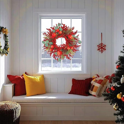 22 inch Christmas Wreath for Front Door - Apple and Berry Wreath for, Artificial Holiday Door Decoration with Mixed Leaves, Farmhouse Style Christmas Wreath