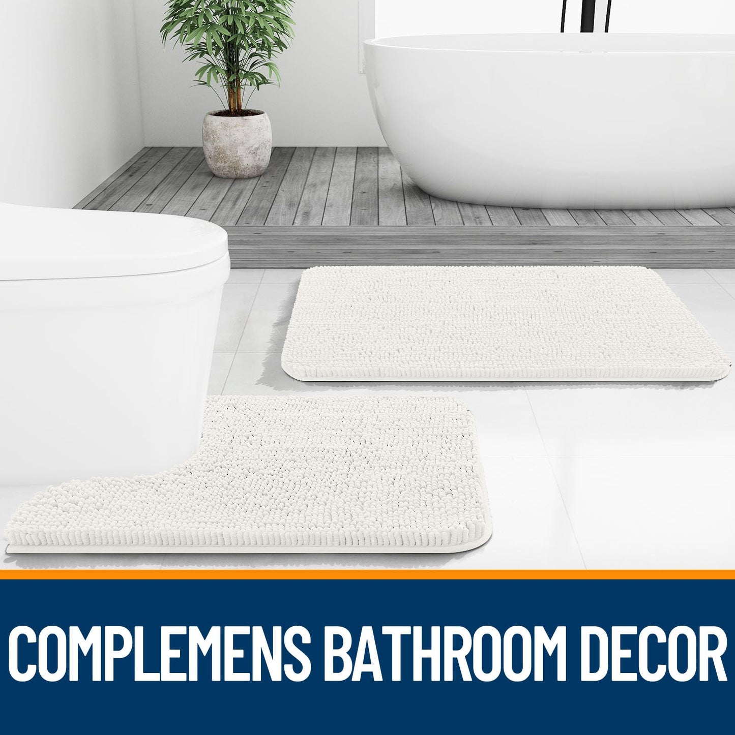 OLANLY Bathroom Rugs 36x24, Extra Soft Absorbent Chenille Bath Rugs, Rubber Backing Quick Dry, Machine Washable Bath Mats for Bathroom Floor, Tub and Shower, Home Decor Accessories, Ivory