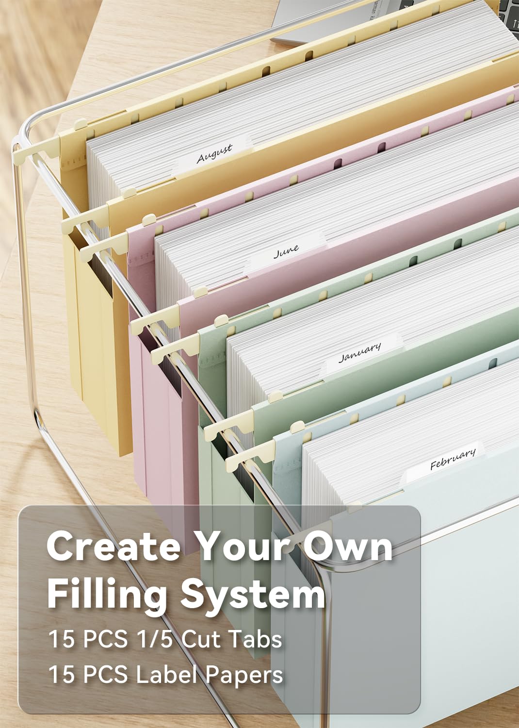 Ansook Letter Hanging File Folders Extra Capacity,Heavy Duty 2" Pastel Expandable Letter Size File Folder Hanging with Tabs,12 Pack Plastic File Cabinet Folders,Office School Hanging File Organizer