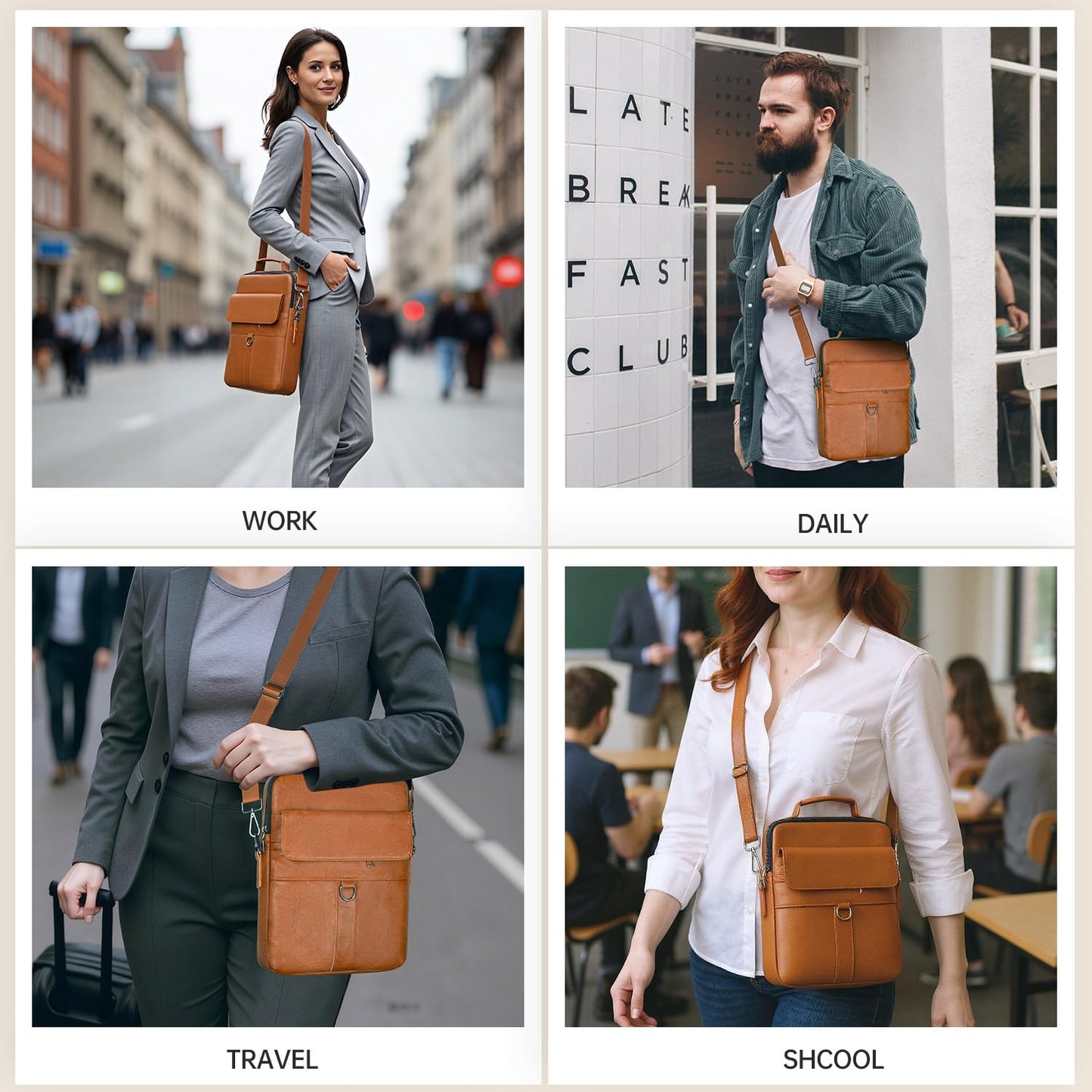 13 Inch Laptop Shoulder Bag Leather Briefcase for 2026 Macbook Neo A18, Macbook Air 13" M5 M4 M3 /Macbook Pro 14" M5 M4, iPad Air 13"/Pro 13" M5 M4, Vertical Laptop Sleeve Messenger Computer Bag,Brown