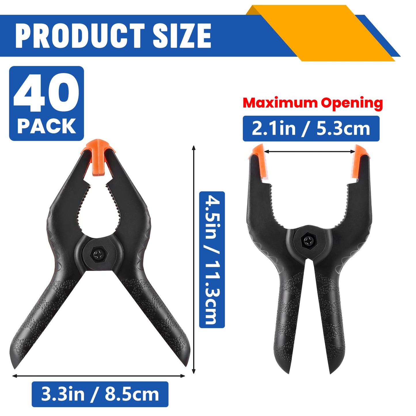 40 Pack 4.5 inch Plastic Spring Clamps, Black Heavy Duty Clips, Backdrop Clips, Woodworking Clamps, Plastic Clamps for Crafts, Backdrop Stand, Woodworking, Photography