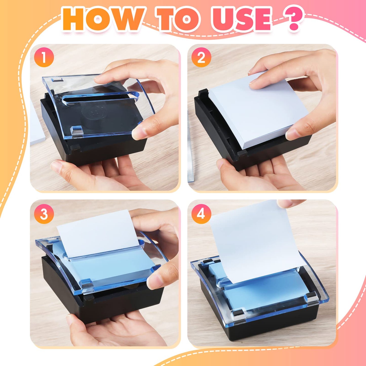 Mimorou 6 Pcs Pop Up Note Dispenser Sticky Note Holder Dispenser Posted Holder Container Black Base Transparent Top for 3 x 3 Inch Sticky School Office Home