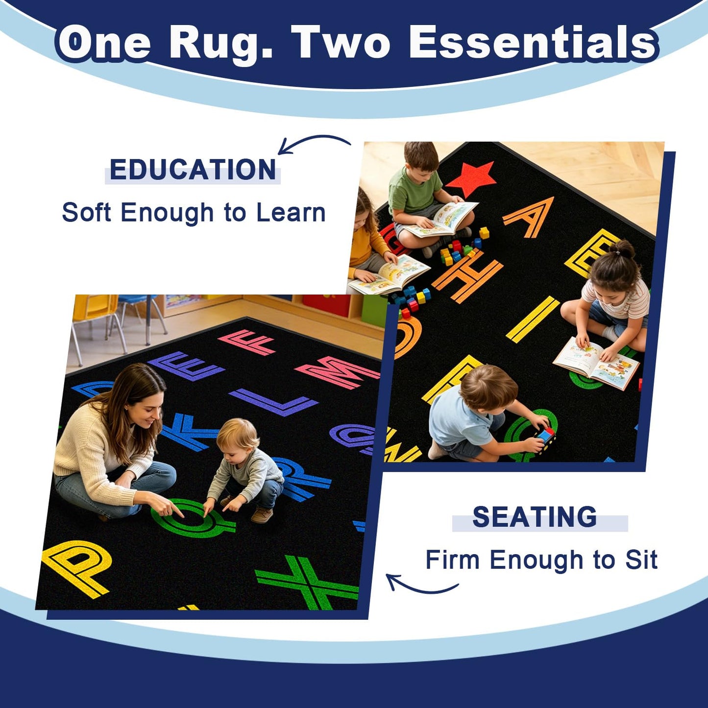 MAISONRINA Large Classroom Rugs Elementary 13'x7'7'', Black Alphabet Rug Classroom Carpet for Kids, Circle Time Carpet Educational Rugs for Daycare Preschool Kindergarten Playroom, Seats 28