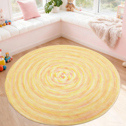 Lacomfy Kids Rug 5.2Ft Round Play Carpet for Boys Girls Bedroom Nursery, Soft Playroom Rug for Toddlers Children, Neutral Modern Abstract Mat for Dorm Bedside Living Room Indoor Decor, Yellow Gradient