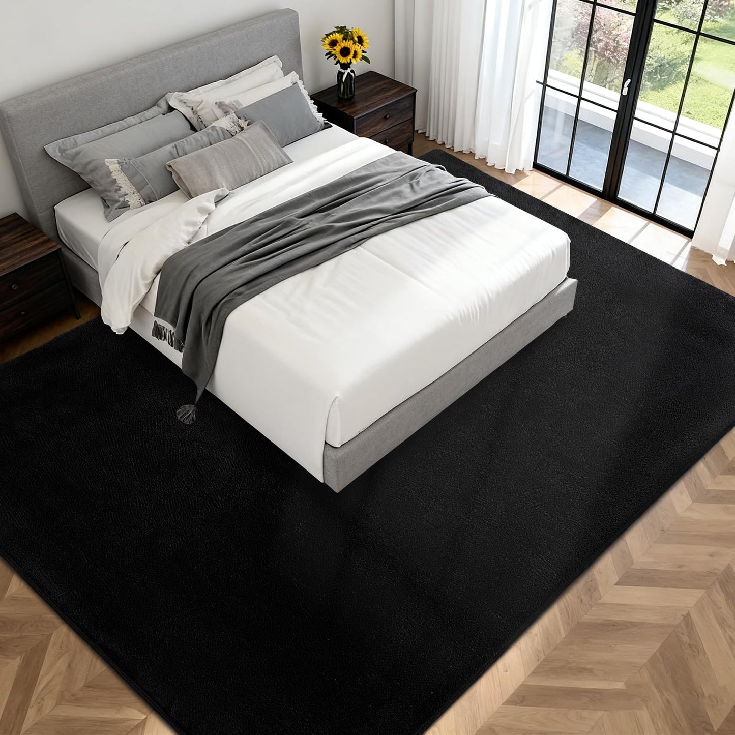 QDUIDU Large Area Rugs for Bedroom Living Room - 5x8 Feet Ultra Soft Black Rug Thickened with Memory-Foam, Solid Modern Minimalist Carpets for Home Decor, Non-Slip and Comfy Nursery Room Rugs