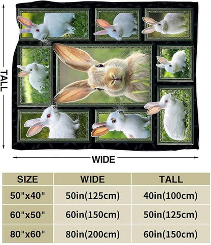 Cute Rabbit Blanket, Bunny Throw Blankets, Pet Animal Fuzzy Plush Rabbit Blanket Ultra Soft Gift for Women Kids Teens Men Girls Boys Stuff Decor for Easter Bedding Sofas Couch 80"X60"