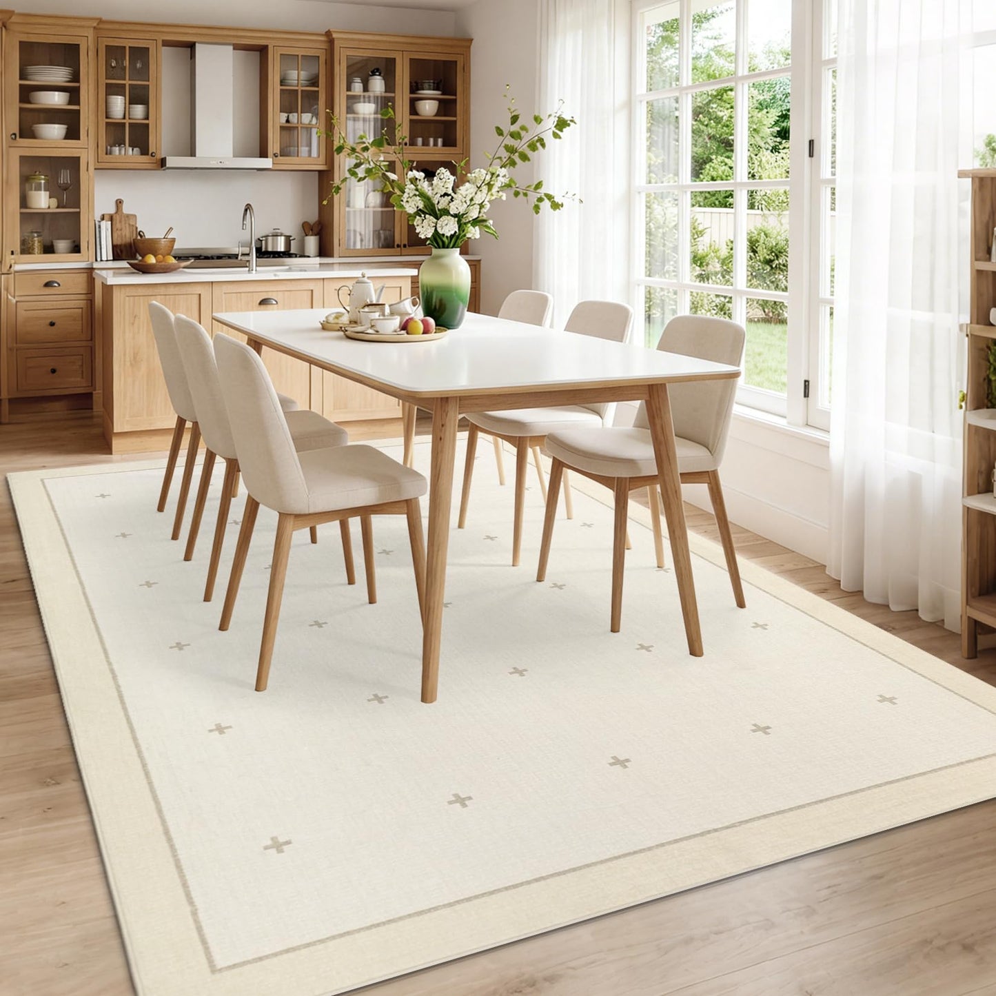 Garvee Washable 9x12 Area Rug for Living Room Beige Rug Non Slip Soft Bedroom Rugs Neutral Cream Low Pile Stain Resistant Carpet for Nursery Dining Room Classroom Playroom, Beige