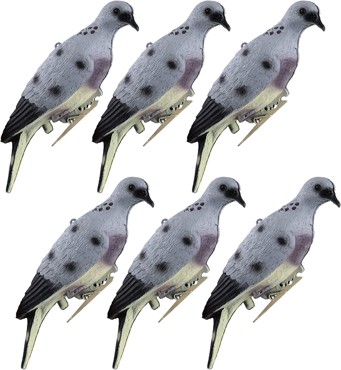 GUGULUZA Dove Hunting Decoys, Realistic Clip on Doves Decoy w/Clips and Accessories for Hunting Garden Decorative (6 Count)