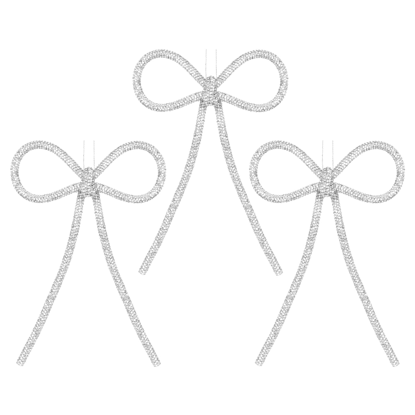 XMIAOX 3 Pcs Handmade Rhinestone Bow Christmas Ornaments, Sparkling Shapeable Bows for Holiday Tree, Wreath & Gift Wrapping, Reusable Holiday, Home, Party Décor (Silver, Small)