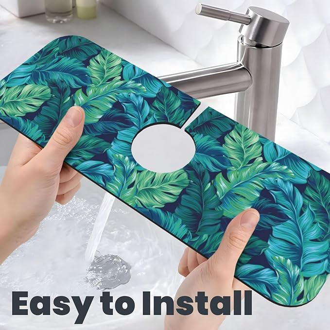Palm Leaves Tropical Summer Green Hawaiian Kitchen Sink Splash Guard Faucet Mat