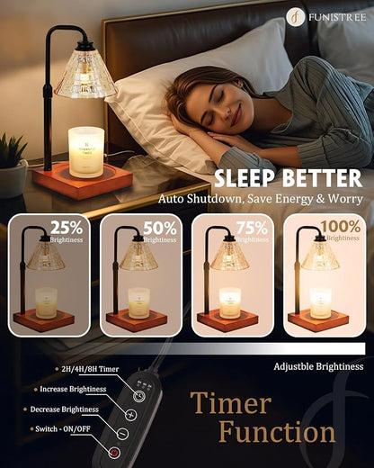 Funistree Vintage Candle Warmer Lamp with Timer Dimmer, Adjustable Height, Mothers Day Birthday Gifts for Women Mom, Valentines White Candle Lamp Warmer, Wax Warmer Lamp for Jar Candles with 2 Bulbs