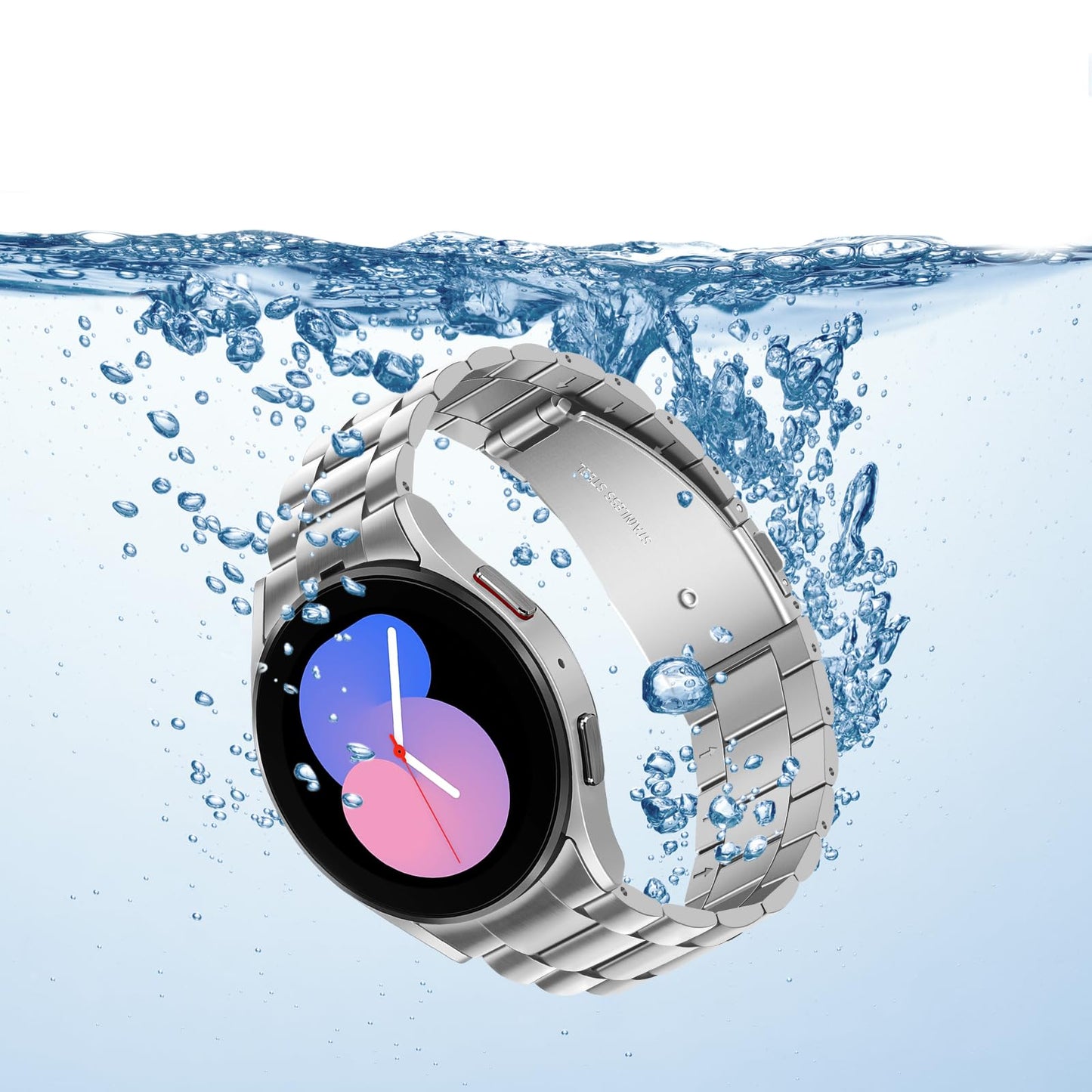 Anlinser No Gap Bands Compatible with Samsung Galaxy Watch 7/6/5/4/FE Band 44mm 40mm/Watch 6 Classic Band 47mm 43mm/Watch 5 Pro 45mm/Watch 4 Classic, 20mm Metal Strap for Women Men, Silver