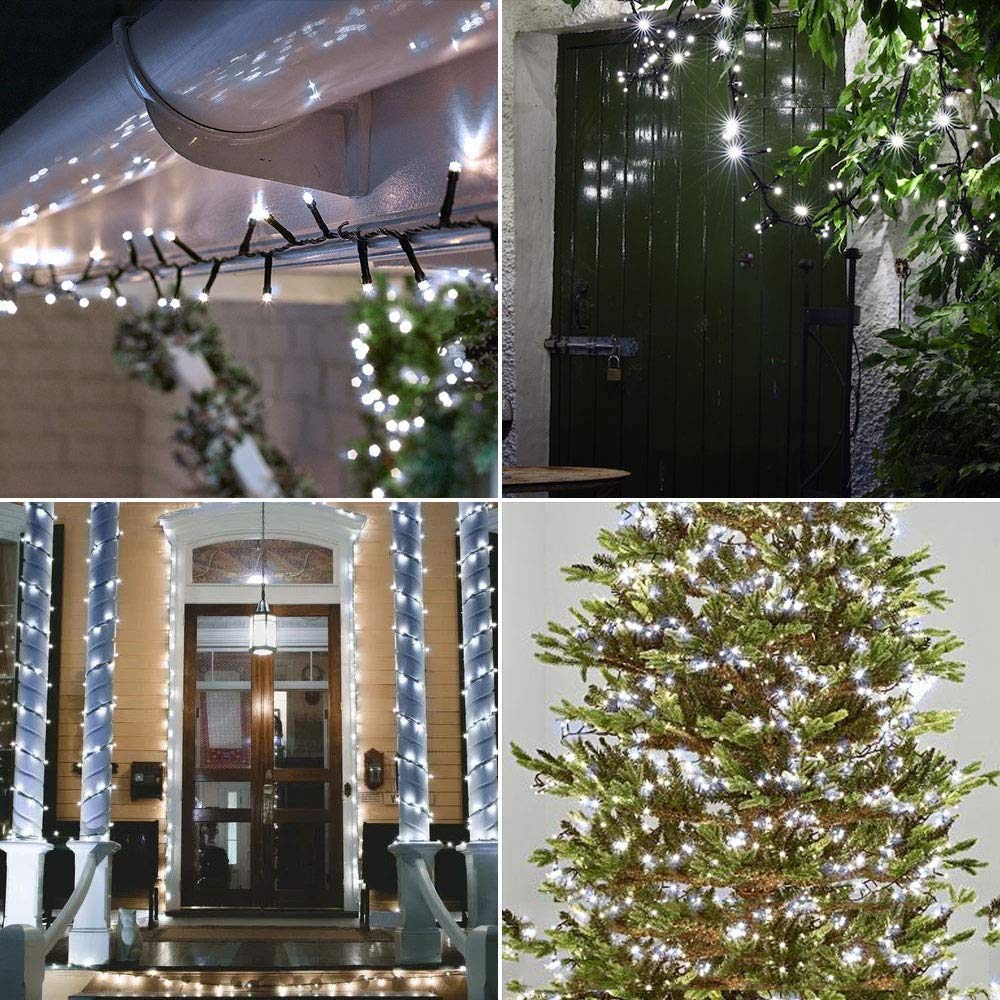 Christmas Decorations Outdoor String Lights - 25m/82ft 220 LEDs Memory Function 8 Modes End-to-End Extendable Plug in Waterproof Fairy Light for Thanksgiving Halloween Wedding Patio Decor - Cool White