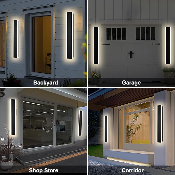 2 Pack Outdoor LED Wall Lights, 32 inch Modern Exterior Lighting Fixtures LED Linear Outdoor Wall Sconces Lighting for Porch Patio Garage Door Garden Yard Indoor Yard, House
