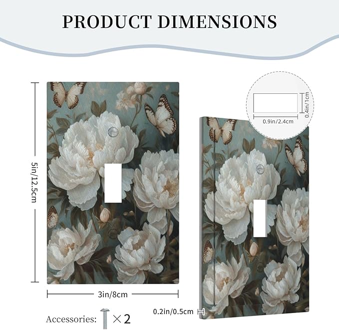 Decorative Art Light Switch Covers Butterflies & Peonies Single Toggle Wall Plate Decorative Switchcover Electrical Switchplate for Home Decor