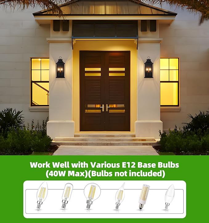 tewei 22'' Large Outdoor Wall Light, Porch Light Outdoor Wall Sconce Lantern, 2-Light Black Exterior Lighting Fixture Wall Mount, Outside Light for House Garage, 1-Pack