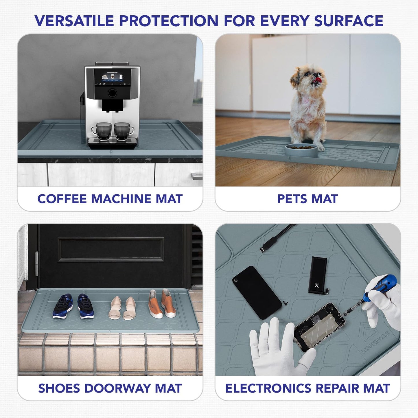 Premium Under Sink Mats for Kitchen Waterproof, 34" x 22" (Customizable to Smaller Sizes), Silicone Under Kitchen Sink Mat for Bathroom Cabinets, Holds up to 3.3 Gallons of Liquid – Grey