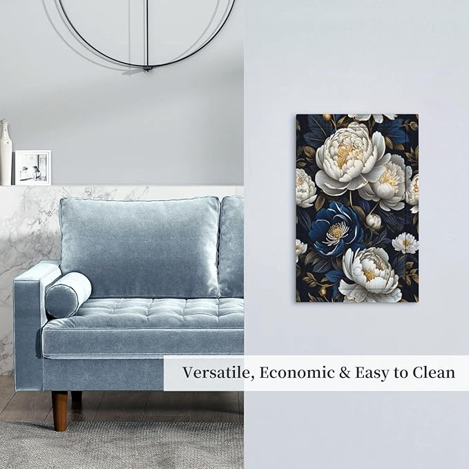 White Gold Blue Flower Light Switch Covers No Device Wall Plate 1 Gang Decorative Blank Switchplate Electrical Faceplate for Country Living Bedroom Decor