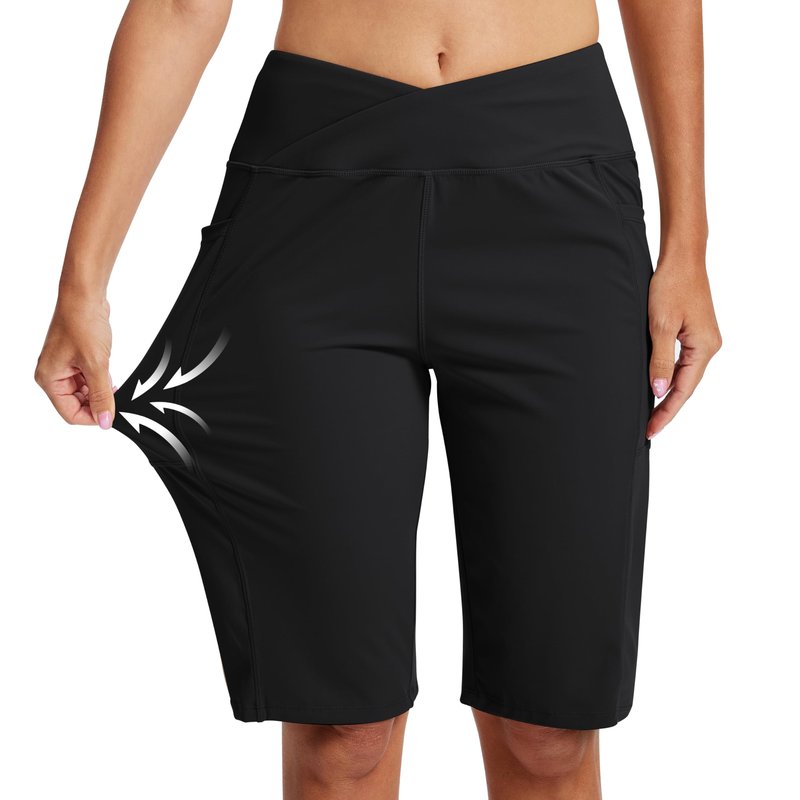 MoFiz Women's Bermuda Long Shorts 12" High Waisted Knee Length Shorts for Women Summer Athletic Running Shorts Black XL