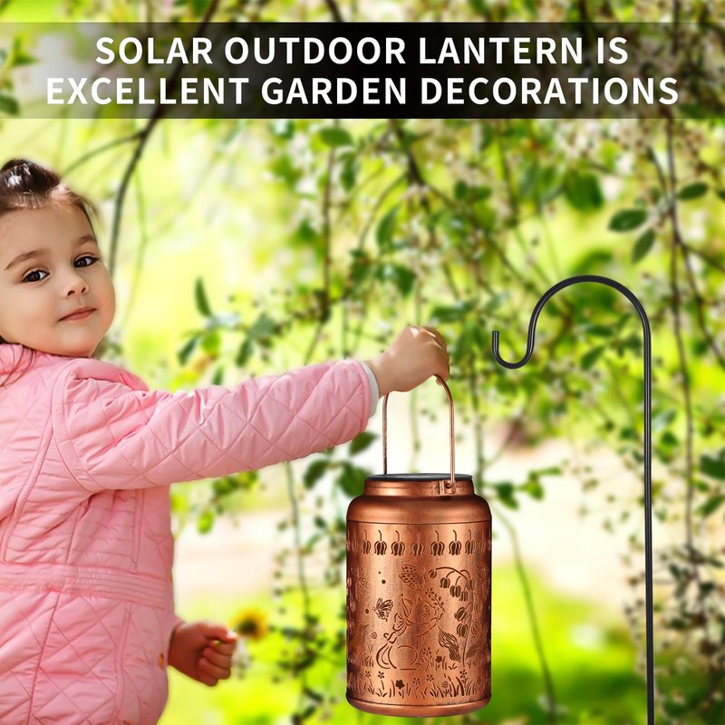 Solar Lanterns Outdoor Waterproof Hummingbird Garden Decor Gifts for Women Mom Grandma Hanging Lights Metal Decoration Outside for Yard, Patio,Backyard,Porch(Cat and Butterfly)