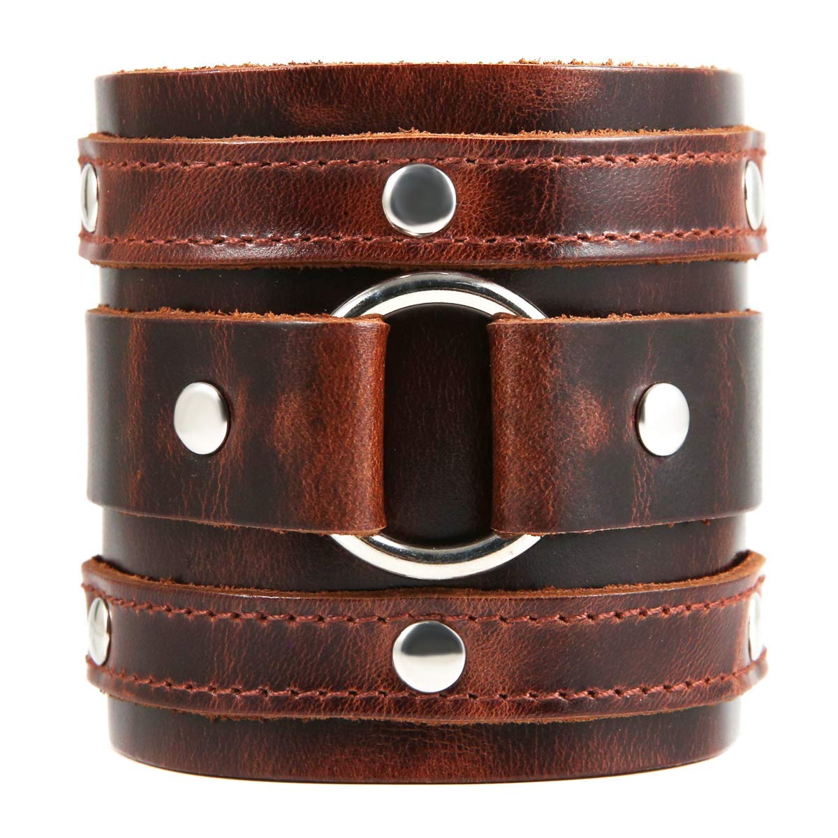 HZMAN Wide Cuff Wrap Gothic Wristband Punk Rock Biker Wide Strap Leather Bracelet (Coffee)