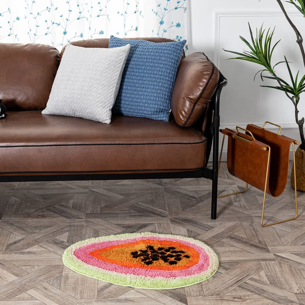 ZSCYD-yingda1992 Passion Fruit Shaped Rug Fruits Bath Mat Area Rug Non-Slip Bathroom Door Soft Cartoon Bathmat for Bedroom Kitchen Home Decor (18.5x25.6in)