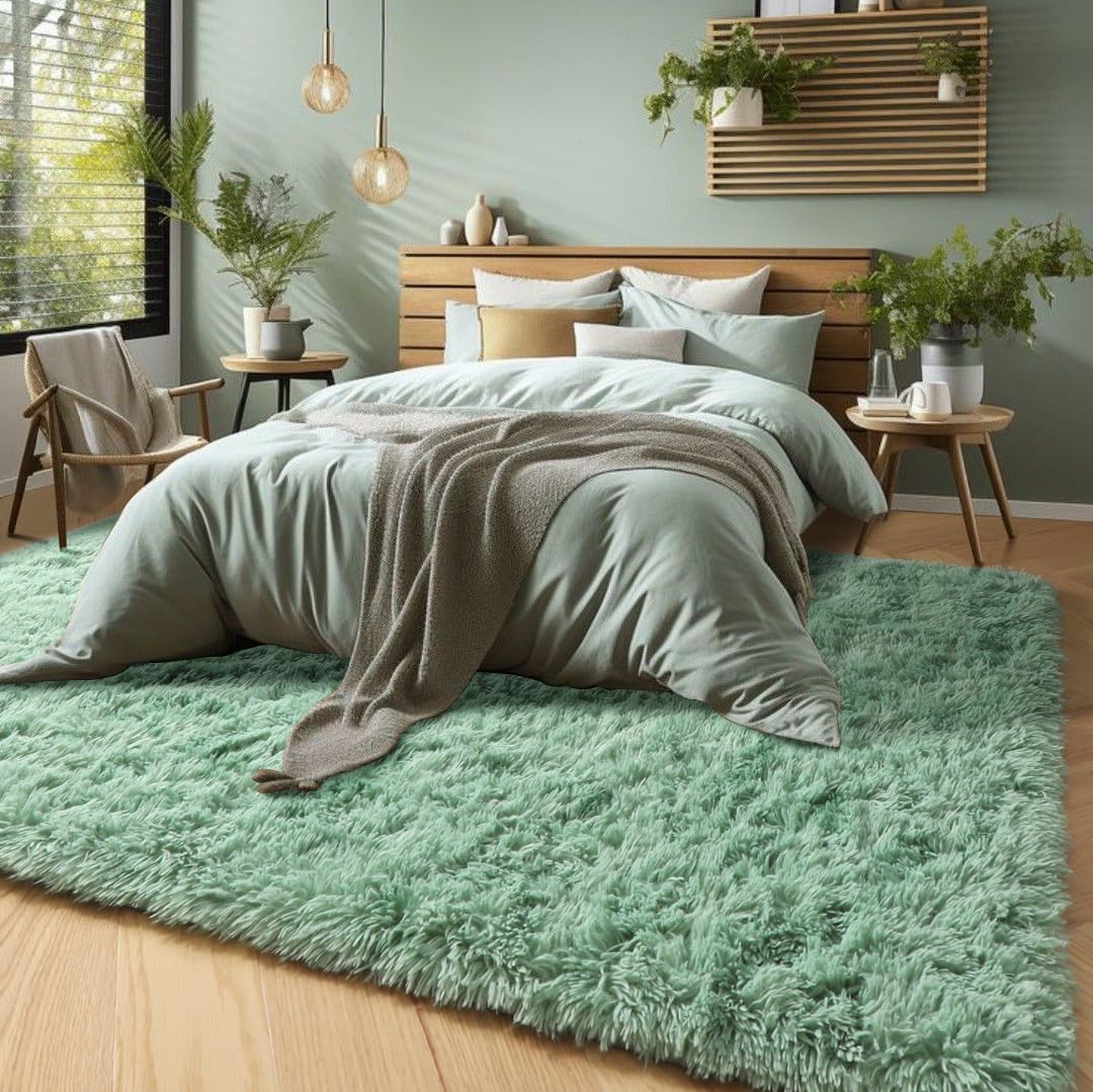 PAGISOFE Sage Green Rugs for Bedroom, 4x6 Ft Rectangle Fluffy Rug Plush Fuzzy Carpet for Kids Room, Green Rug Home Decor Aesthetic,Non-Slip Indoor Rugs for Nursery Room Decor Girls Boys