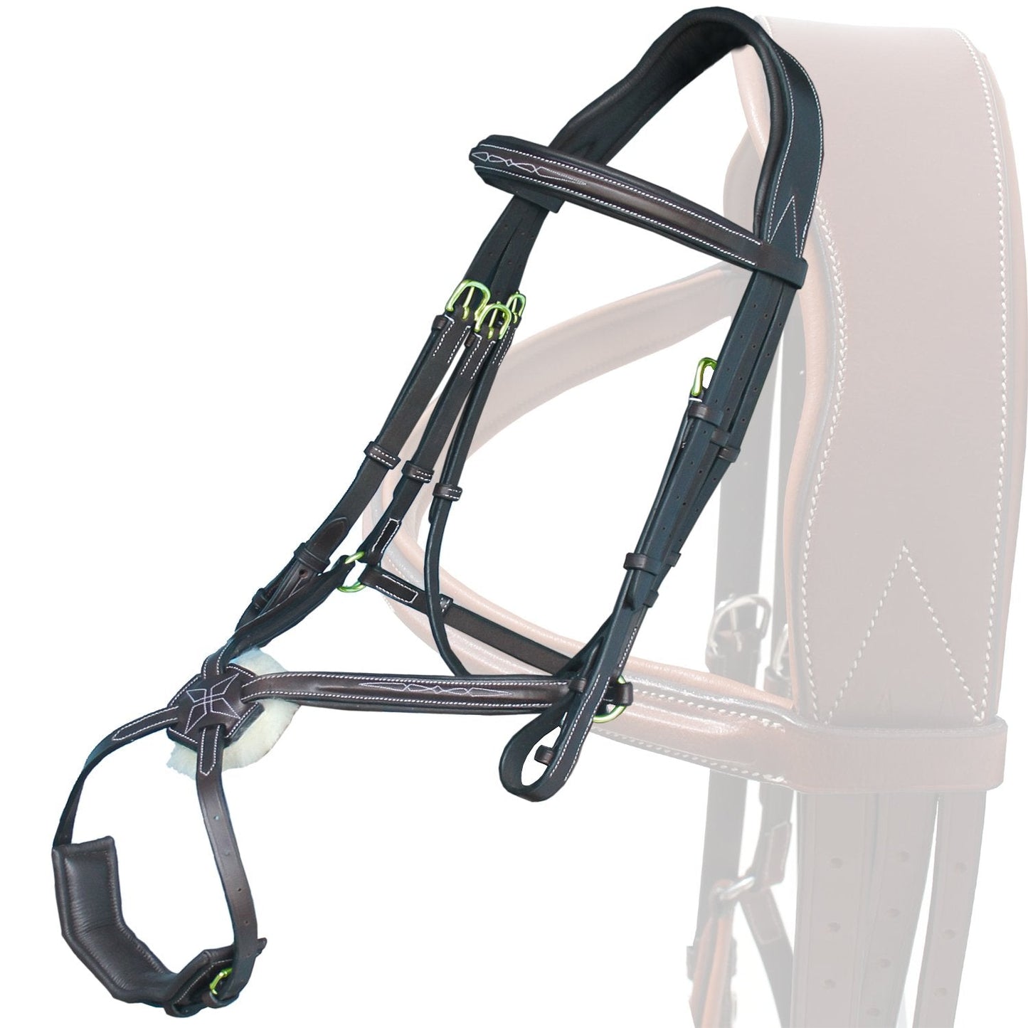 Exion Figure 8 English Jumping Bridle with Soft Padding & Rubber Reins | Anatomical Mono Crown | Grackle Noseband Mexican Bridle with Brass Buckles | Premium Horse Bridle for Jumping & Eventing