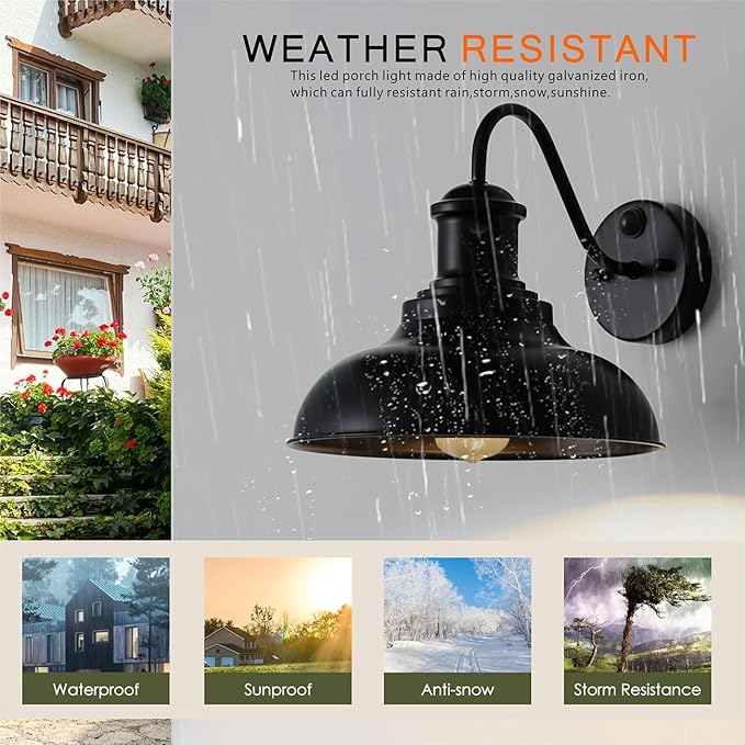 Motion Sensor Outdoor Lights,12inch Large Exterior Farmhouse Wall Mounted Lamp,E26 Barn Lights with Gooseneck,Vintage Matte Black Outside Sconce,Anti-Rust Waterproof Porch Light for House Garage
