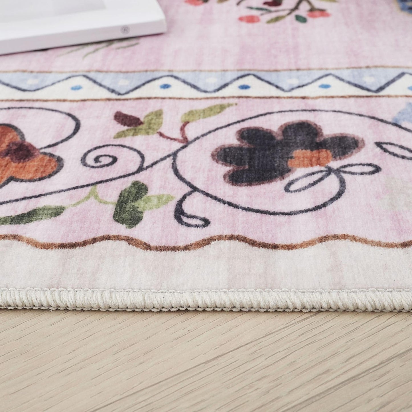 Rugcomf Bedroom Rug 3x5 Rug Washable Area Rug Non Slip Low Pile Boho Floral Animal Cat Small Carpet for Bedroom Bedside Kitchen Entryway Kids Room Office College Dorm Essentials for Girls, Pink