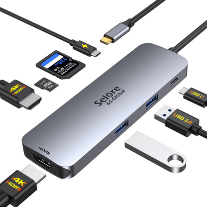 USB C Docking Station Dual HDMI Monitor, USB C to Dual HDMI Adapter with 2HDMI Ports, PD Charging, SD/TF, USB A&C 3.0 Ports, Laptop Docking Station for Dell XPS/HP/Lenovo/Surface/Yoga etc