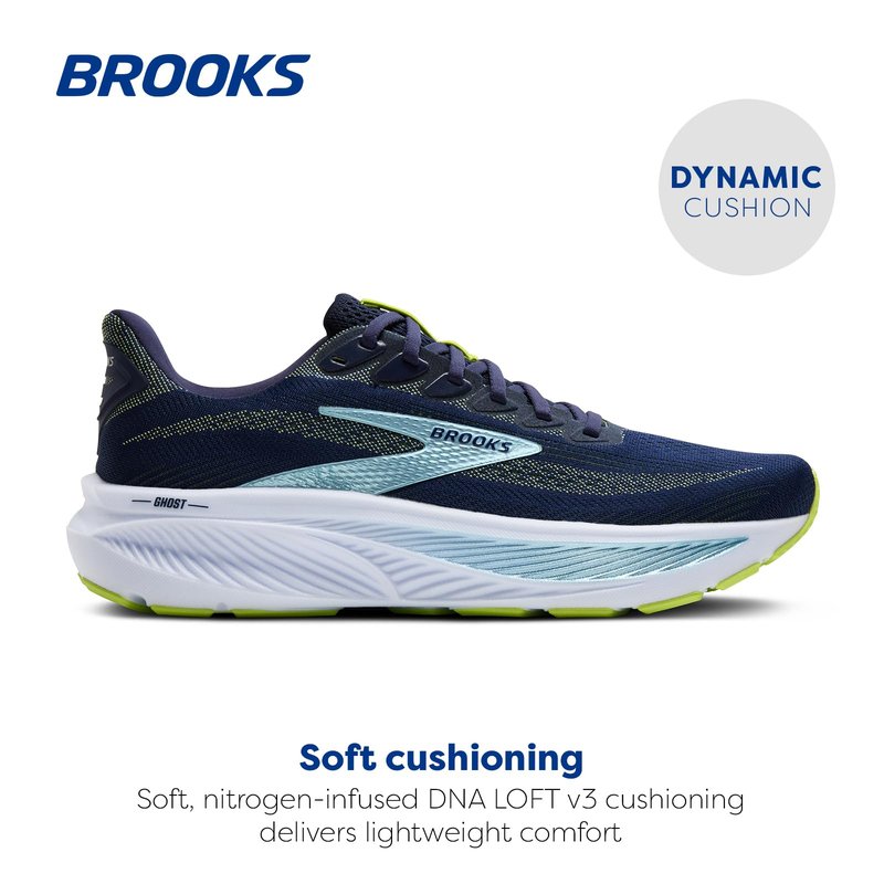 Brooks Men’s Ghost 17 Neutral Running Shoe - Peacoat/Lime/Blue - 7.5 Narrow