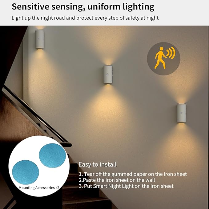 LED Wireless Wall Sconce, Motion Sensor Light Indoor, 1500mAh Rechargeable Battery Operated Wall Sconces for Bedroom Bedside Hallway Courtyard Doorway (White-Warm White)