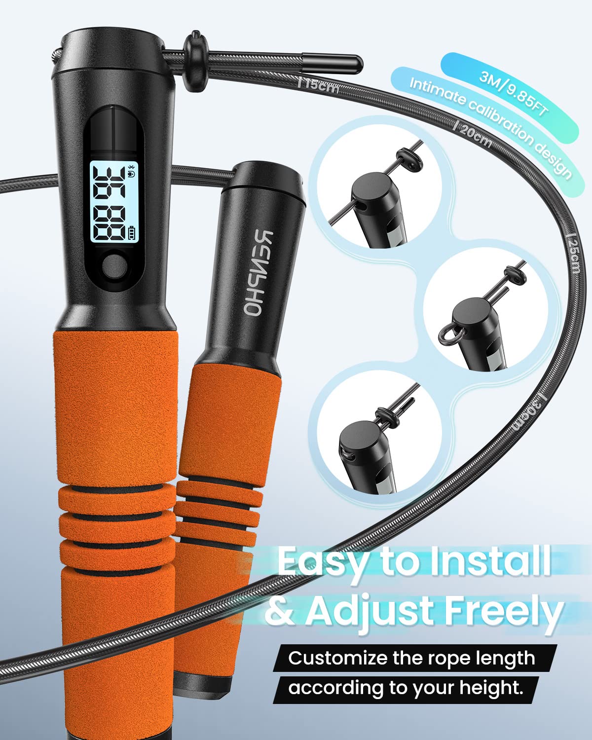 Jump Rope, RENPHO Jump Rope with Counter, Smart Jumping Rope with APP, Fitness Skipping Ropes for Men Workout, Exercise Skip Rope for Women - Orange