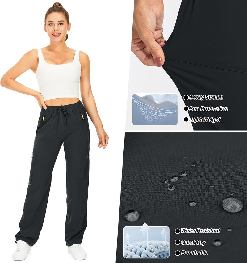 Womens Hiking Pants - Quick Dry Lightweight Cargo Pants with UPF 50 | Zipper Pockets for Travel & Golf