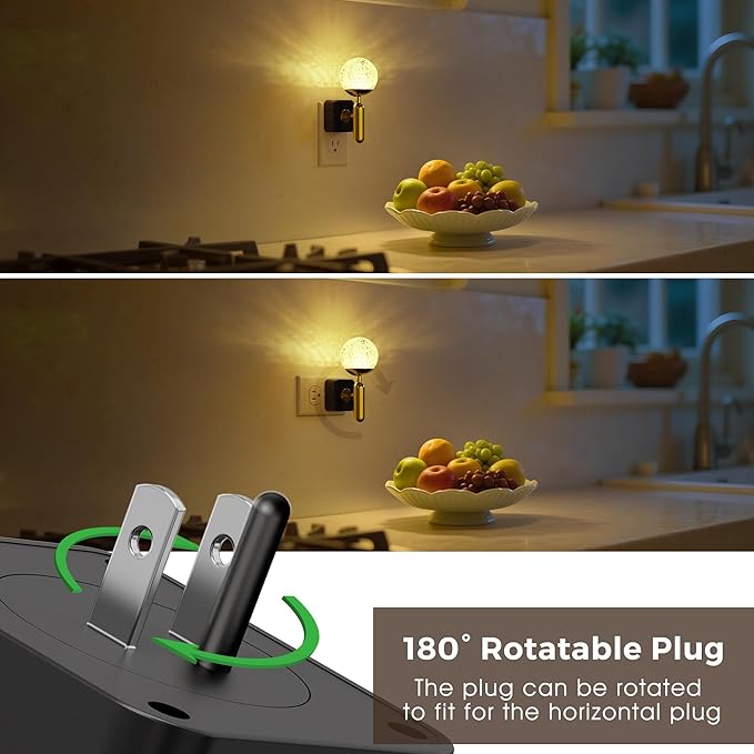 L LOHAS LED Night Lights Plug into Wall,Color Changing Night Light with Rotatable Plug,Crystal Ball Metal Rod,Dusk to Dawn Sensor Nightlight for Bathroom Kids Adults