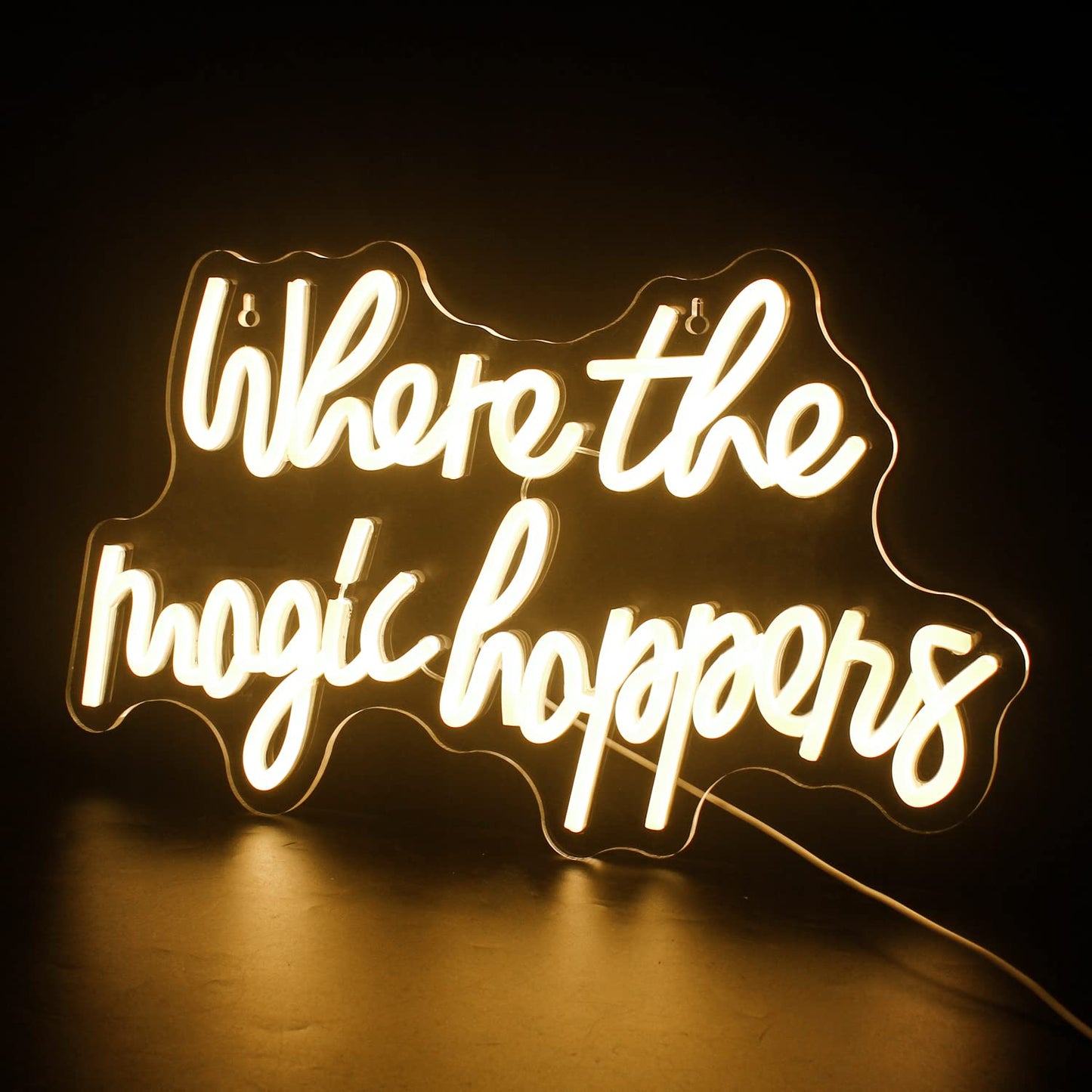 FAXFSIGN Where The Magic Happens Neon Sign Led Warm White Word Light Up Signs for Wall Decor Usb Powered Letter Neon Light Signs Indoor Light for Bedroom Salon Decor Wedding Birthday Party Bar