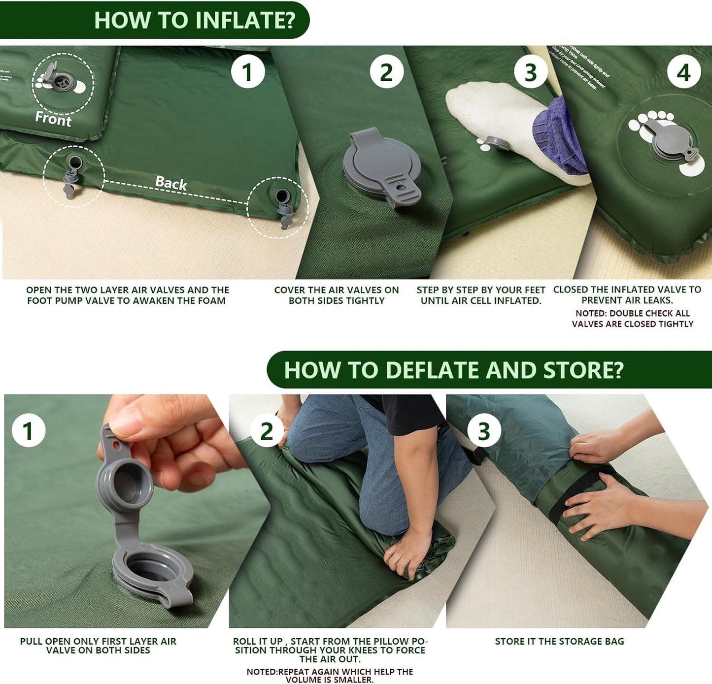 HiiPeak Memory Sleeping Pad, Compact Ultra-Thick Foam Sleeping Mats with Pillow for Camping, Easy Inflate&Deflate,9.5 R-Value Insulated Camping Mattress Pad for Car Travel Tent