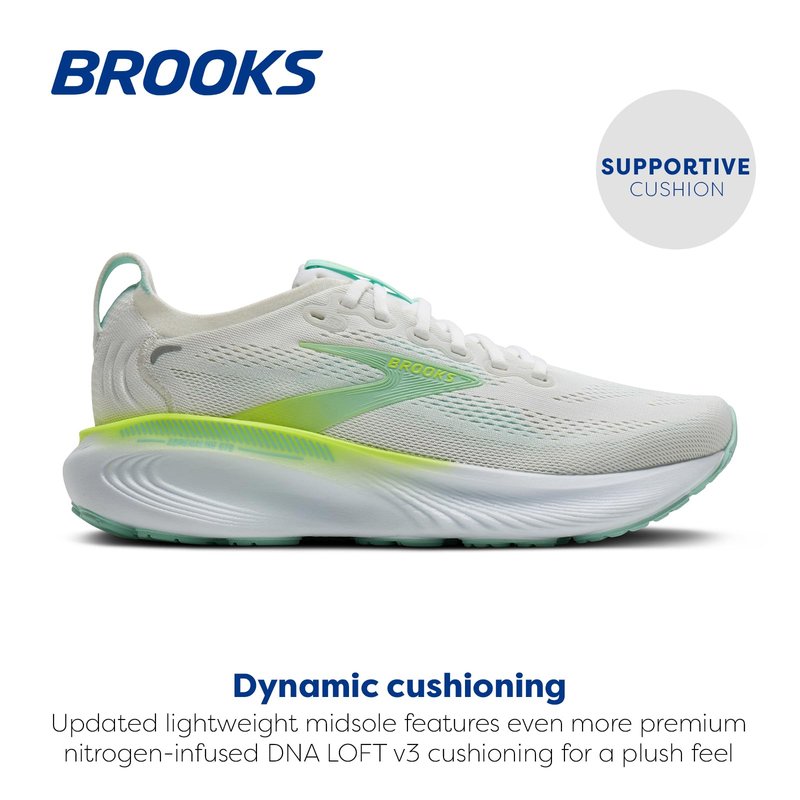 Brooks Women’s Adrenaline GTS 25 Supportive Running & Walking Shoe - White/Nightlife/Yucca - 7.5 Medium